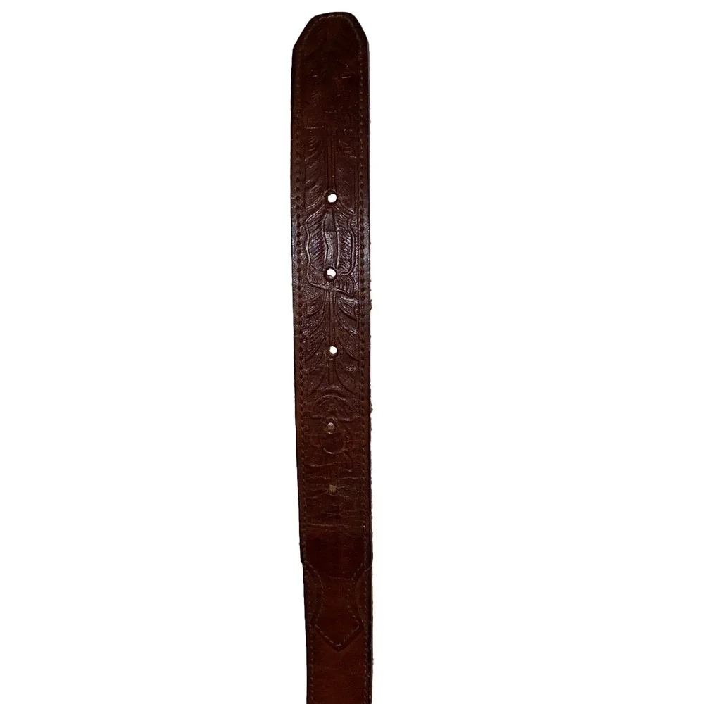 Vtg Belt Hand Tooled Leather Southwestern Braided Silver Brown Men's Sz 46